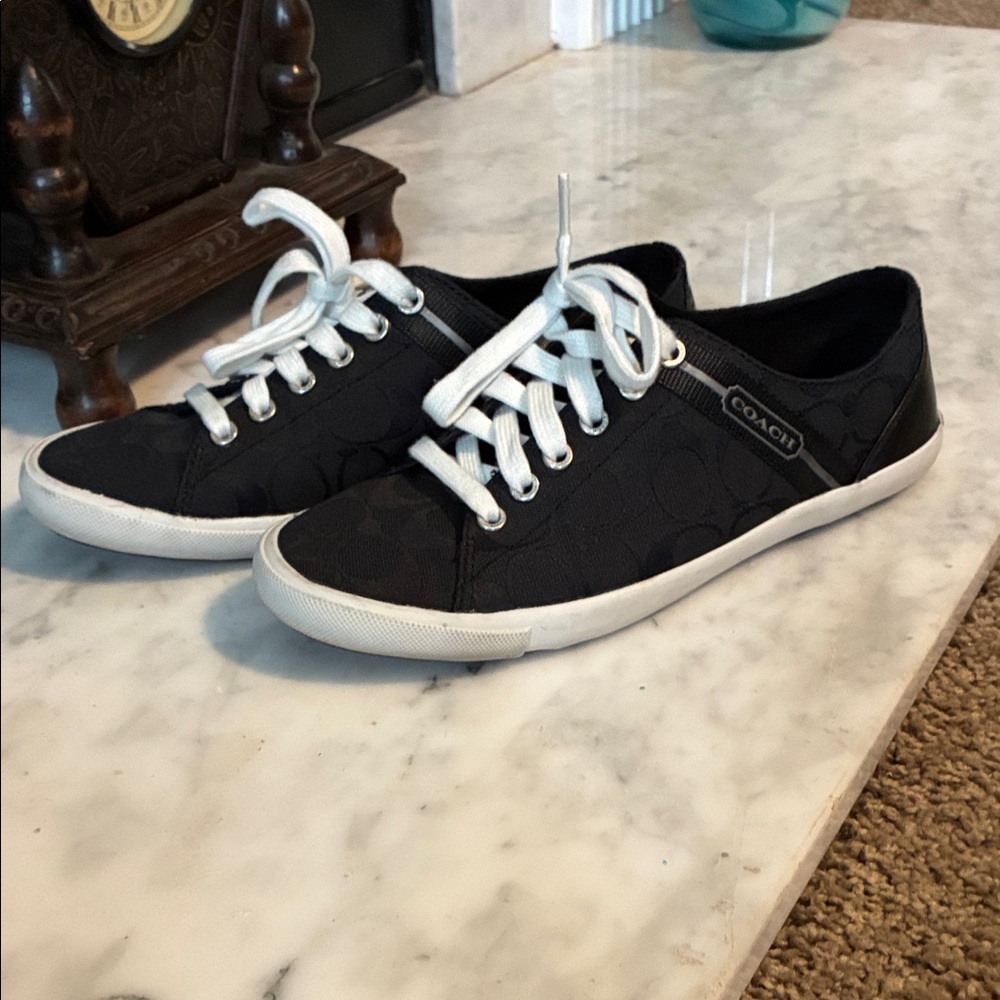 Coach Black Canvas Low-Top Sneakers with White Laces - Picture 3 of 7